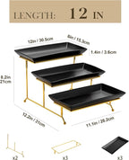 MALACASA 3 Tier Serving Trays for Party, 12 Inch Porcelain Black Trays for - Image 2
