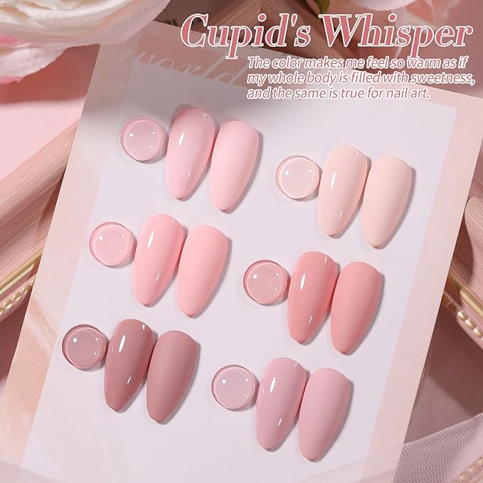 BORN PRETTY Pink Gel Nail Polish 6 Colors,Soft Nude Pink Valentine's Day Gift Nail Art Manicure DIY Salon Home