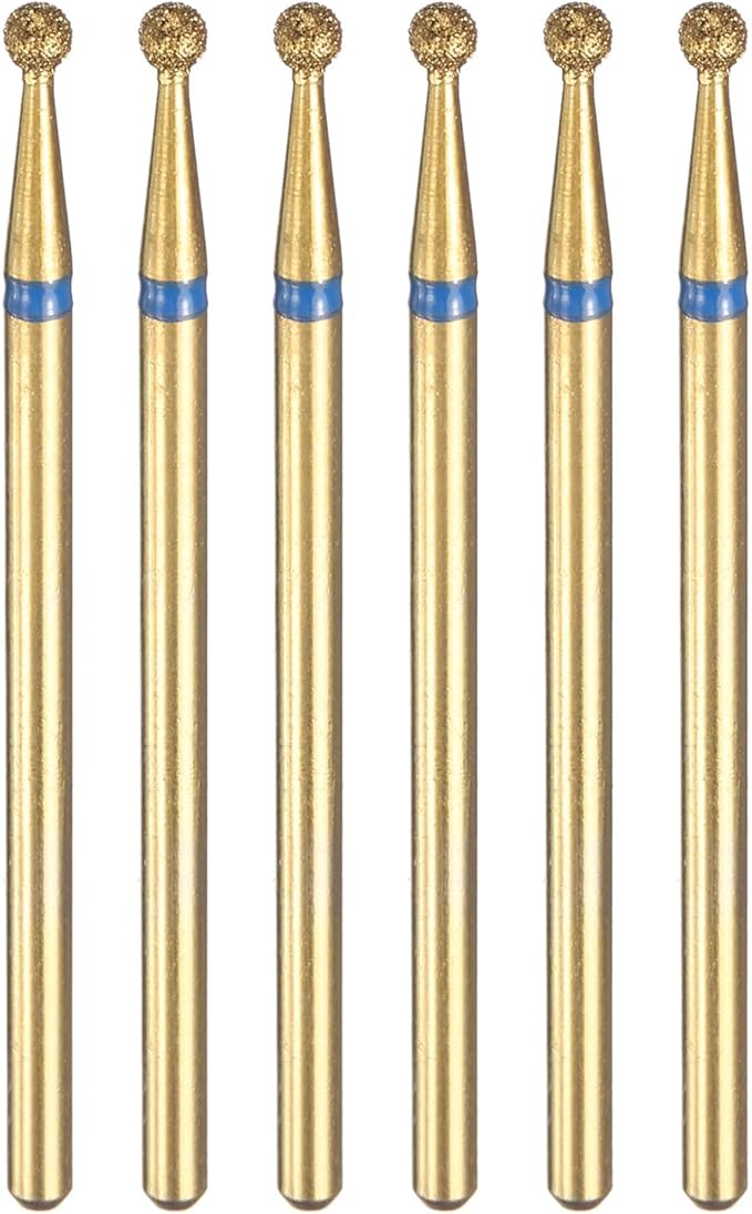 HARFINGTON 6pcs 120-140 Grits Diamond Grinding Bit 2.3mm Ball Head 2.35mm Shank 2.3mm Length Titanium Plated Stone Sanding Drill Bits Rotary Tool for Nails Grinding Polishing