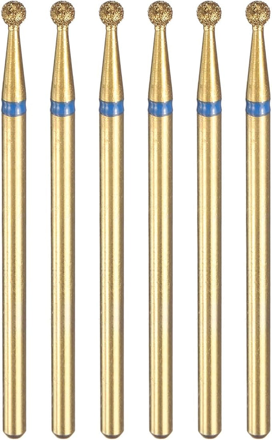 HARFINGTON 6pcs 120-140 Grits Diamond Grinding Bit 2.3mm Ball Head 2.35mm Shank 2.3mm Length Titanium Plated Stone Sanding Drill Bits Rotary Tool for Nails Grinding Polishing