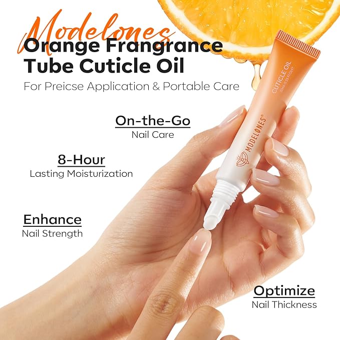 modelones Cuticle Oil Pen Orange Nail Oil for Growth and Strength Nail Growth Oil Cuticle Softener Quick Dry Nail Care Moisturize and Strengthen Damaged Nails 10ml 0.34Fl Oz