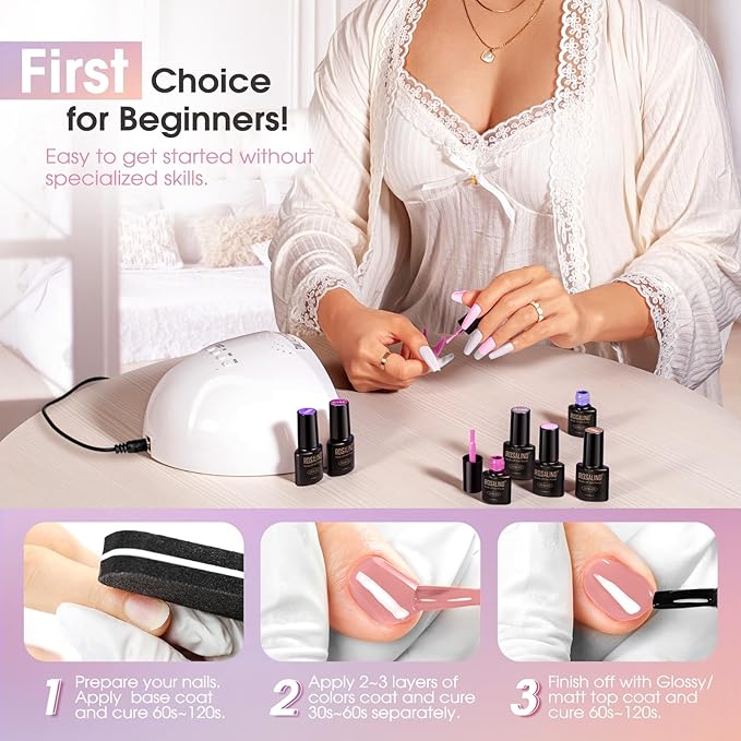 ROSALIND 18PCS Gel Nail Polish Set with Base Top Coat (Glossy Matte and Glitter),14 Colors Pink Red Nude Brown u v Gel Polish Series Soak off Nail Polish Gel Nails Art for Women