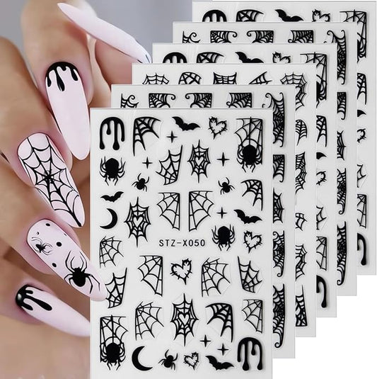 6Pcs Spider Web Halloween Nail Stickers Spider Nail Decals Self Adhesive Black Cobweb Spider Nail Design Stickers Halloween Nail Decoration Supplies Holiday Manicure Accessories for Women
