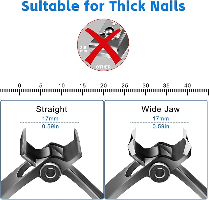 Toenail Clippers for Thick Toenails, Long Handle Wide Jaw Opening Nail Clippers for Adult, Men, Seniors, Extra Large Heavy Duty Toenail Clippers for Fingernail & (4pcs_Curved_Straight_Black)