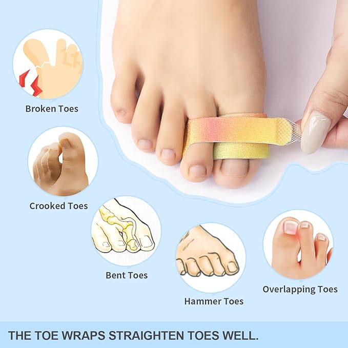 Niupiour Hammer Toe Corrector/Straightener for Women & Men - 8 Pack Fabric Buddy Broken Toe Wraps, Toe Splint for Bunions, Overlapping Toe, Crooked Toe, Bent Toe, Newly Upgrade Materials
