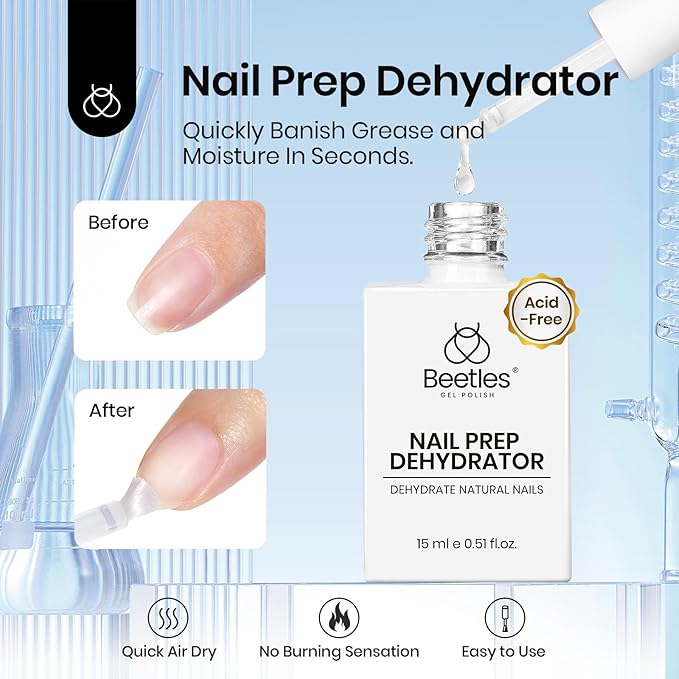 Beetles 15ml Nail Dehydrator and Primer - Acid Free & Hema-Free Natural Prep Dehydrate and Bond Primer for Acrylic Fast Dry Nail Supplies Professional Salons Halloween Set