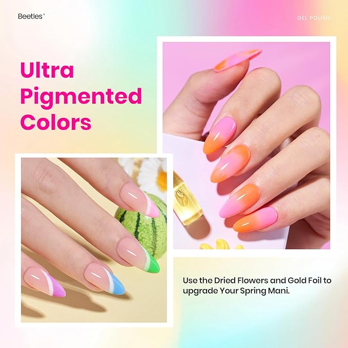 Beetles Summer Gel Nail Polish Set - 20 Color Neon Bright Colors Red Hot Pink Glitter Gel Polish Kit with Base Top Coat Soak Off Uv Led Nail Gifts for Women