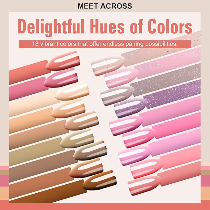 MEET ACROSS 18pcs Gel Nail Polish Set Soak Off UV LED Lamp Gel Nail Polish Kit (SET-12, 18pcs)