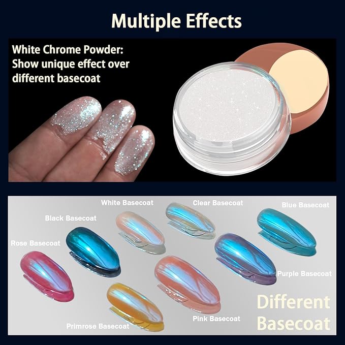 Allstarry Unicorn Chrome Nail Powder, Aurora Mermaid Iridescent White Pearl Nail Chrome Powder Pigment Glitter Fairy Dust for Nail Art, Manicure, Gel Nail Polish - Blue Aurora