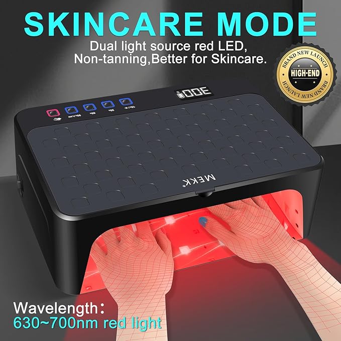 MEKK UV LED Nail Lamp - Luxury Cordless UV Light for Gel Nails with Red Light Skincare,4+2 Timer Modes,Two-Hand Design,Professional Nail Lamp for Salon & Home-Black