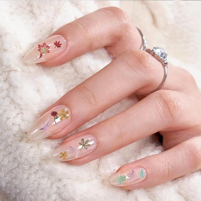 300Pcs 3D Flower Nail Art Charms Sequins Decals Colorful Mixed Maple Leaves Design Slice Nail Flowers Ultra Wood Pulp Flakes Sequins 5
