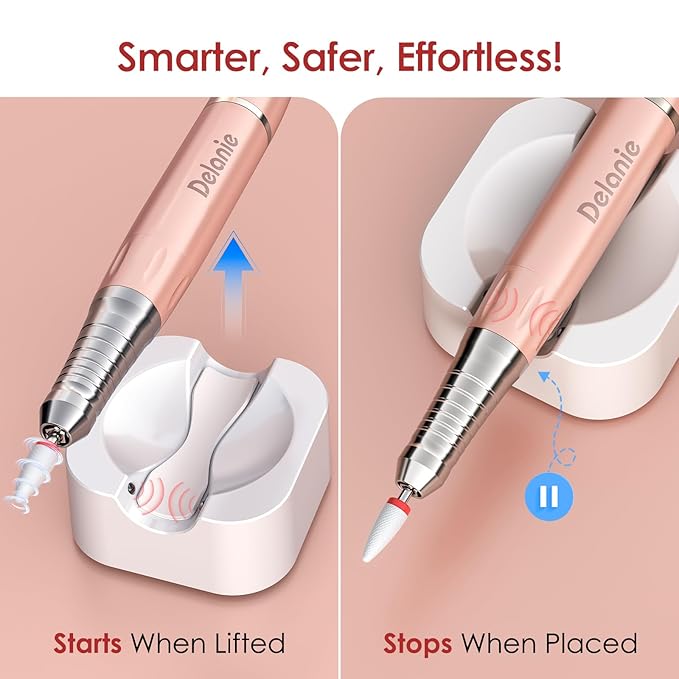 Delanie Brushless Nail Drill 35000 RPM Professional Rechargeable Portable Electric Nail File for Nail Tech, Rose Gold