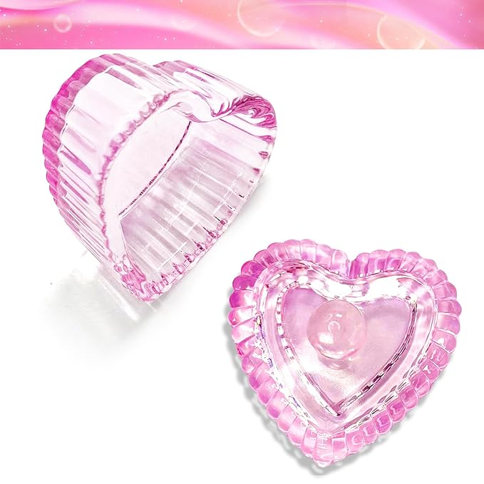 Crystal Sweet Heart Shape Acrylic Liquid Powder Glass Dappen Dish Glass Cup w Cap Lid Bowl for Acrylic Nail Art Transparent Kit (HJ-NAPB059-2pcs)