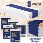 Navy Blue Scallop Table Runner, Disposable Plastic, 5 Pack - Image 2