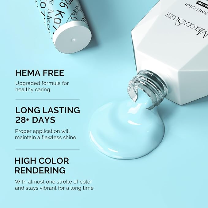 MelodySusie Hema Free Gel Nail Polish, 0.5 Fl Oz Thick Cyan Blue Gel Polish, Non-Toxic, Long Lasting, Soak Off UV Nail Polish, Manicure Nail Design Salon DIY Nail Art at Home K0726