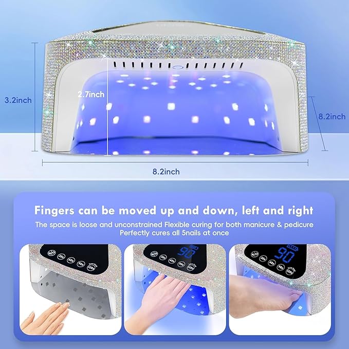 UV LED Nail Lamp with UV Gloves,Magnetic Metal Mirror Base Cordless Nail Dryer, Gel Polish Curing Light with 4 Timers,Touch Control Display,Auto Sensor for Professional Salon & Home
