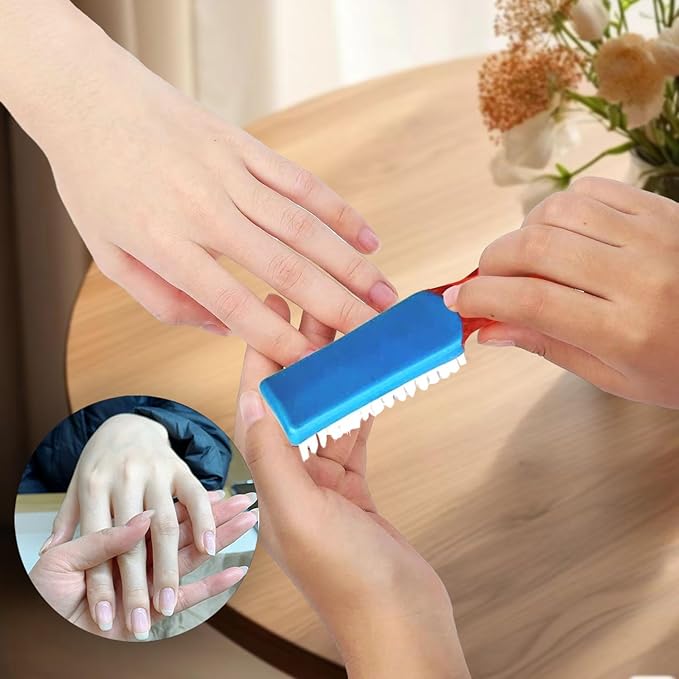 Nail Cleaning Brush, 2 Pack (Hard & Soft Bristles), Plastic Material, White & Red, Sturdy Handle, 6.3 Inch Length