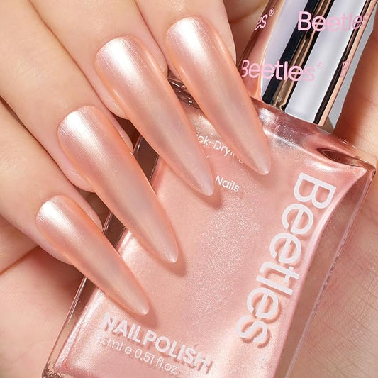 Beetles Pearly Pink Nail Polish,Fast Air Dry, No UV Needed –Perfect for Party, Long-Lasting Neutral Color for DIY At-Home or Salon Use, 15ml/0.51oz