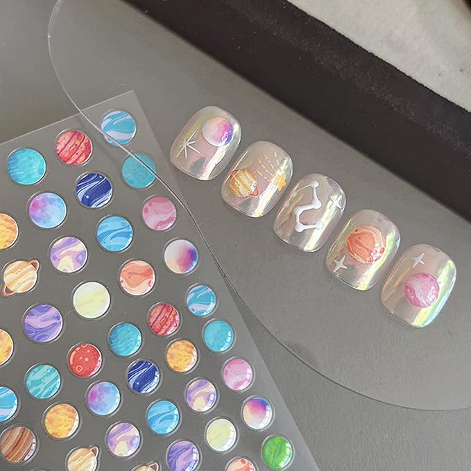 Planet Theme Nail Stickers for Nail Art - Kids Nail Art Sticker 5D Embossed Nail Decals Self-Adhesive Nails Supply Manicure Stickers for Nails Decoration