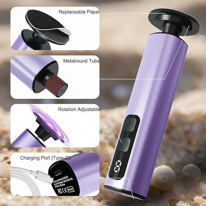 Electric Foot Callus Remover, 9-Speed Variable, Rechargeable Portable Callus Remove (Purple)