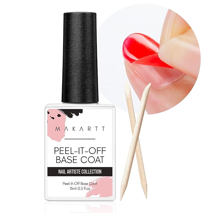 Makartt Peel Off Gel Base Coat 15ml – Clear, Easy Removal Gel Nail Polish Peelable Base for Practice, No Soaking or Filing, Damage-Free for Weak & Thin Nails, UV/LED Lamp Needed, Beginner-Friendly