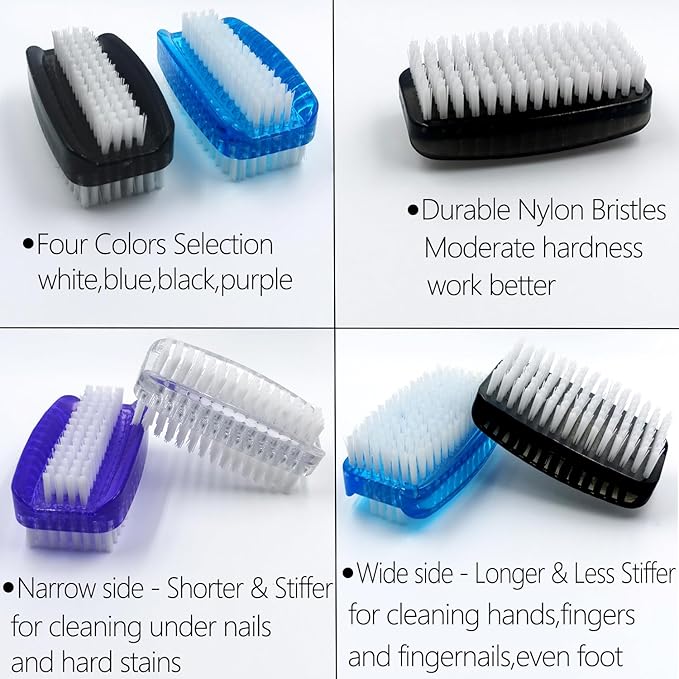 Nail Brush for Cleaning Fingernails Two Sided Fingernail Scrub Brush Soft Stiff Nylon Bristles Scrubber Brush for Hand and Under Nails,4 Pack