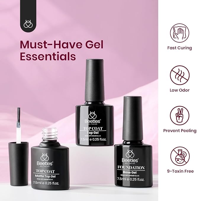 Beetles Gel Nail Polish Kit with UV Light 6 Colors Purple Nude Red Black Gel Polish 25 Pcs Starter Kit Soak off 36W LED Nail Lamp Gel Nail Polish Set Salon DIY Nail Decoration Gifts for Women