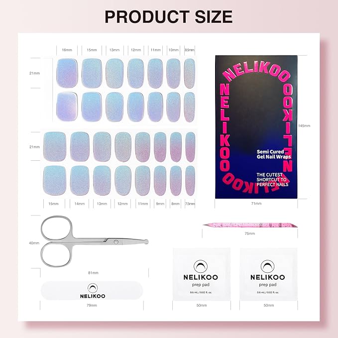 Semi Cured Gel Nail Strips - 30PCS Long-Lasting Nail Wraps, Salon-Quality Semi Cured Stickers, 2 Weeks Wear, Easy DIY Manicure - Indigo Twilight