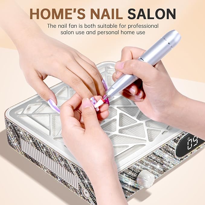 Nail Dust Collector, Cordless Dust Collector Nail Tech, Powerful Vacuum Fan Vent Dust Collector Extractor Dust Suction Machine for Acrylic Nails Polishing, Nail Salon, Zebra Diamond