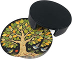 Drink Coasters with Holder Stand Set of 6, Tree of Life Vintage Pu Leather - Image 7