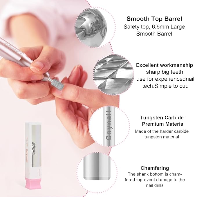 3/32" Large Barrel Smooth Round Top Tungsten Carbide Nail Drill Bit Safety Bit for Gel & Acrylic Removal, 2-Way Rotating Efile Tip, Salon Electric File Accessory (5XC Grit, Silver)