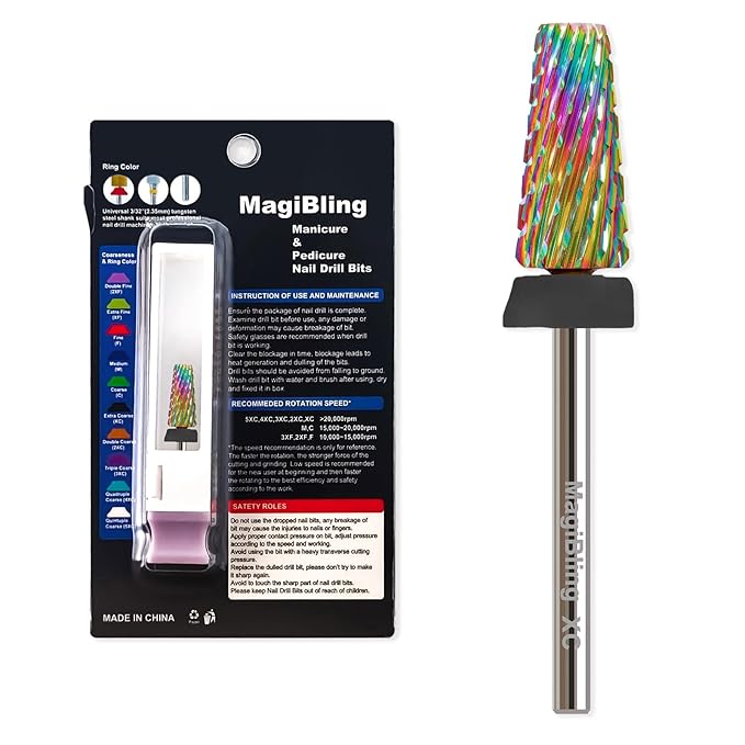 Professional 5 in 1 Tapered Nail Drill Bits, 3/32'' Safety Tungsten Carbide Bits, Remove Hard Gel Fast, Left & Right Hand Use, Easy for Beginner, Technicians Bits, Extra Coarse.