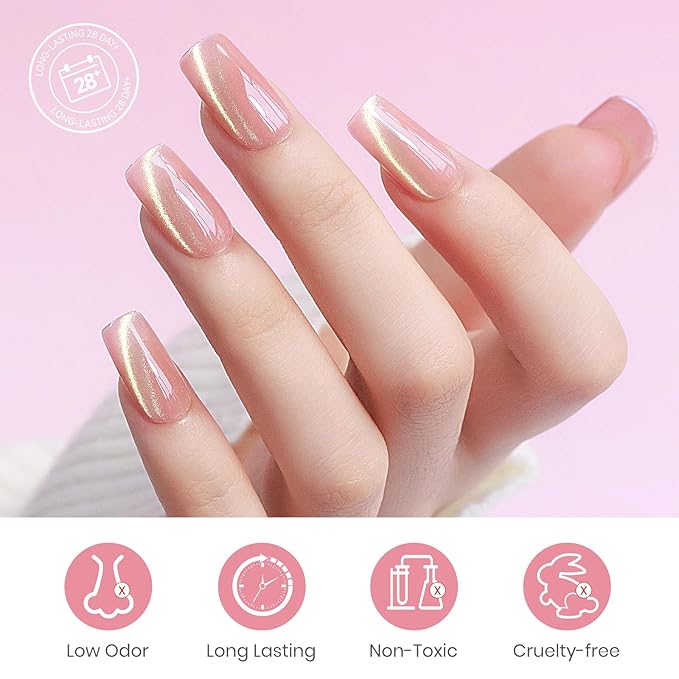 MIZHSE Cat Eye Gel Nail Polish, 8 Colors Glass Magnetic Gel Polish Set with Magnet Stick, Crystal Jelly Pink Purple Colors with Gradual Gold Cat Eye Effect Nail Polish Soak Off Nail Art Gift for Women