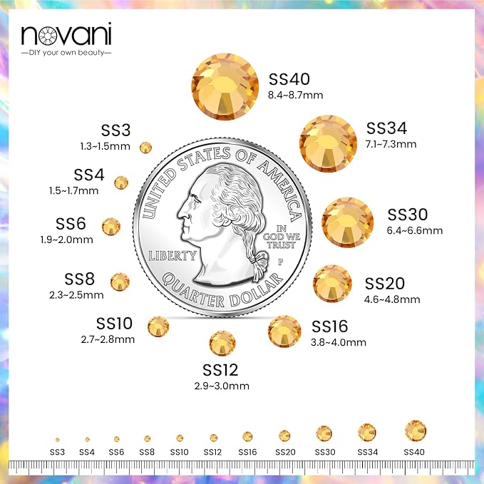 Novani Rhinestones 3000Pcs Flatback Crystal Round Loose Gemstones Glass Rhinestones for Crafts Makeup Nail Art Clothes Shoes DIY Decorations(SS10, 2.7-2.9mm,Gold Yellow)
