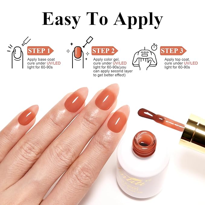 Imtiti Jelly Gel Polish, 15ML Sheer Orange Jelly Gel Nail Polish Translucent Spring Summer Nail Gel Polish LED UV Gel Nail Polish for Nail Art DIY Manicure