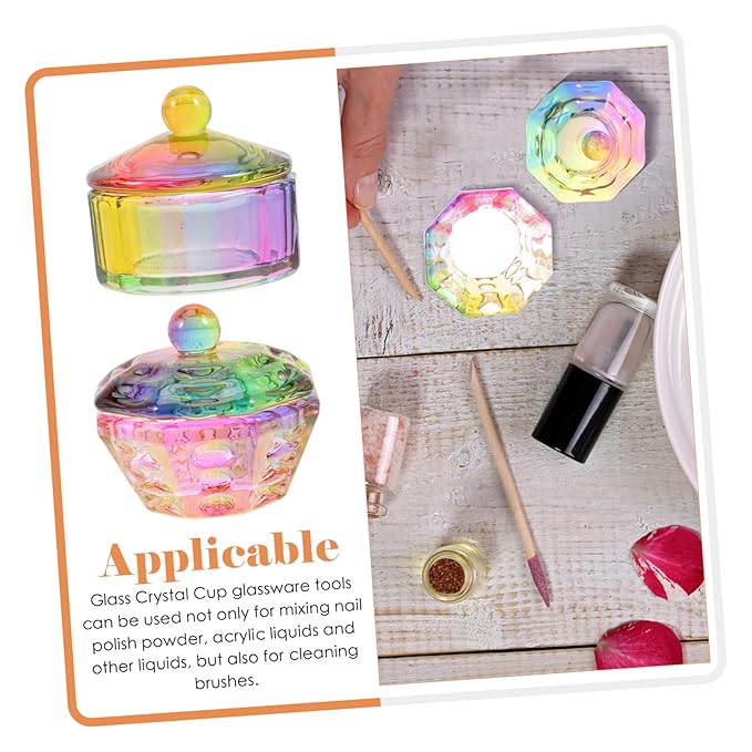 2pcs Manicure Hand Soaking Bowl Plated Crystal Nail Dishes Professional Nail Art Cups Glass Monomer Dish