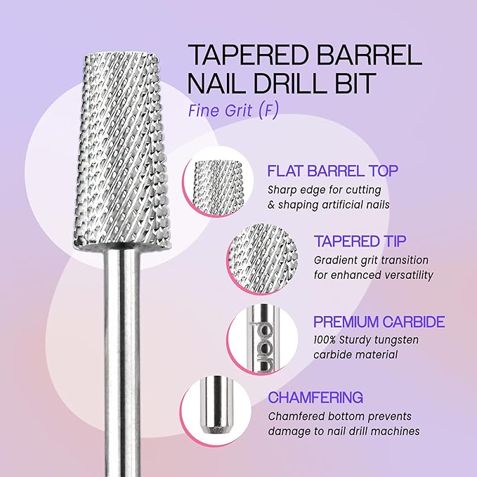 Premium Pana 3/32" Tapered Barrel Carbide Nail Bit -For Electric Dremel Drill Machine, Nail Art Design, Manicure, Pedicure, Nail File, Cuticle Clean etc. (Fine Grit- Silver)
