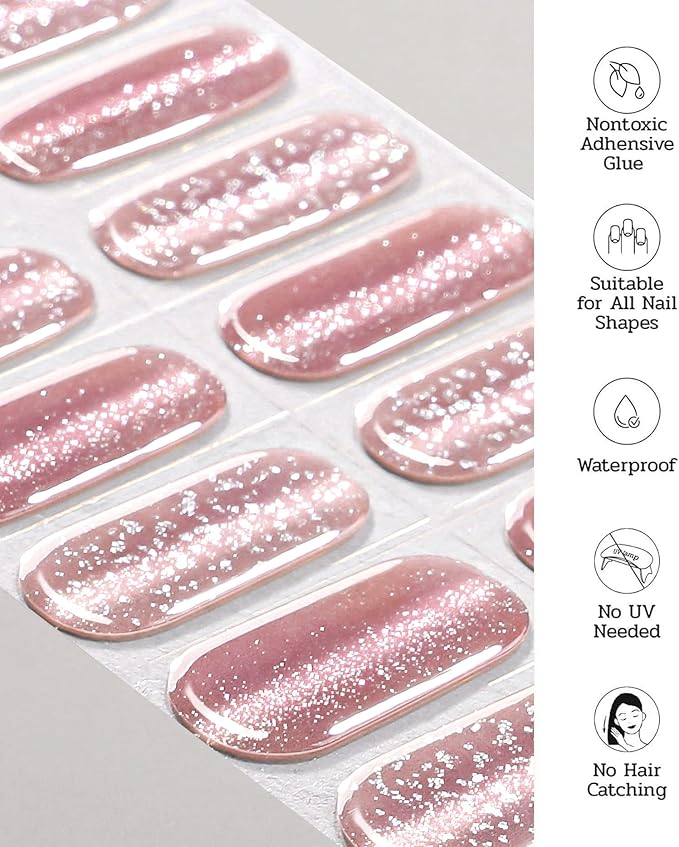 Nail Polish Strips - 22 Pcs Salon Quality Gel Nail Stickers - Long Lasting Wraps (Rococo Rose Pink)