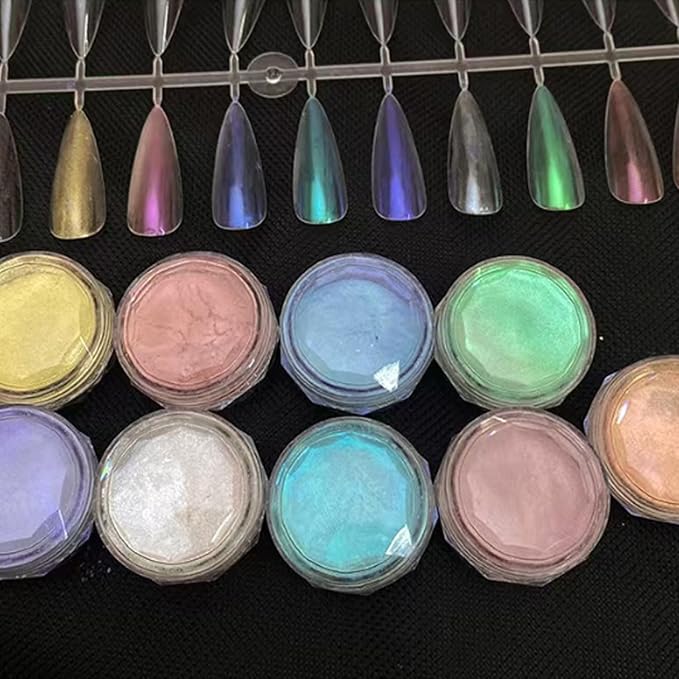 Nail Art Mirror Pigment Powder White Pearl Chrome Nail Powder Kit Holographic Shining Chrome Powder for Nails