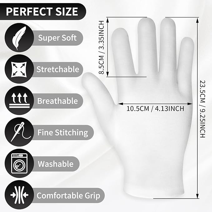 Sibba 2 Pairs Touch Screen Moisturizing Gloves White Cotton Moisturizing Gloves Overnight Bedtime Heal Eczema Sleeping Lotion Hand Spa Treatment Gloves Repair Rough Cracked Dry Chapped Hands Skin