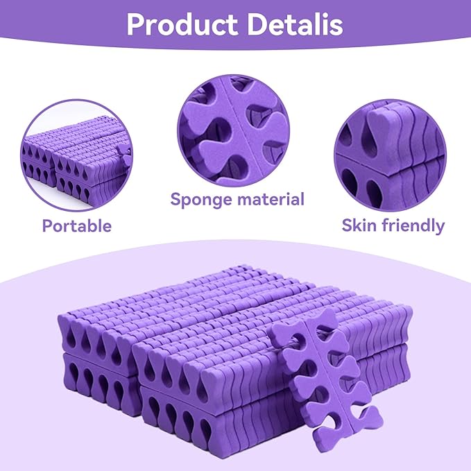 100PCS Sponge Toe Separator, Soft Toe Spreader Nail Art Finger Separator Divider Spacer Manicure Pedicure Tool for Nail Polish Salon Supplies (Purple)