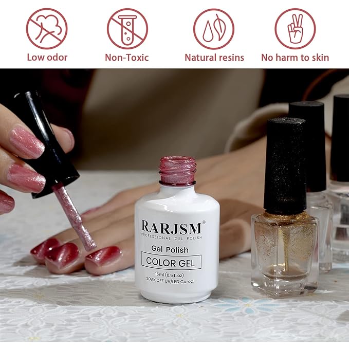 RARJSM Cat Eye Gel Nail Polish Nude Red 9D Cateye Galaxy Universal Glitter Shimmer Velvet Ice Gel Polish 15ml Single Bottle with Magnetic Stick UV LED Curing Requires Soak Off Home Salon DIY Manicure