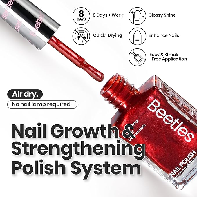 Beetles Winter Nail Polish Set - Glamour Era 6 Colors Quick Dry Glitter Burgundy Red Gold Green Yellow High-Gloss Long-Lasting Nail Polish for DIY At-Home Manicure Christmas Gift for Women