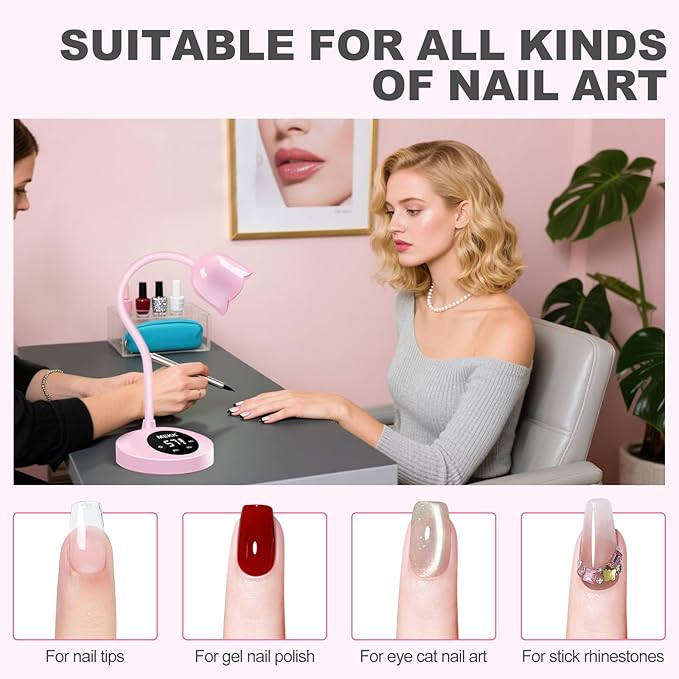 MEKK Gooseneck UV Nail Lamp Cordless Mini UV Light for Gel Nails with Auto Sensor,Professional Flash Cure Lamp 30W Single Nails Light with Three Timers (10s/30s/60s) Salon & Home DIY Use-Pink