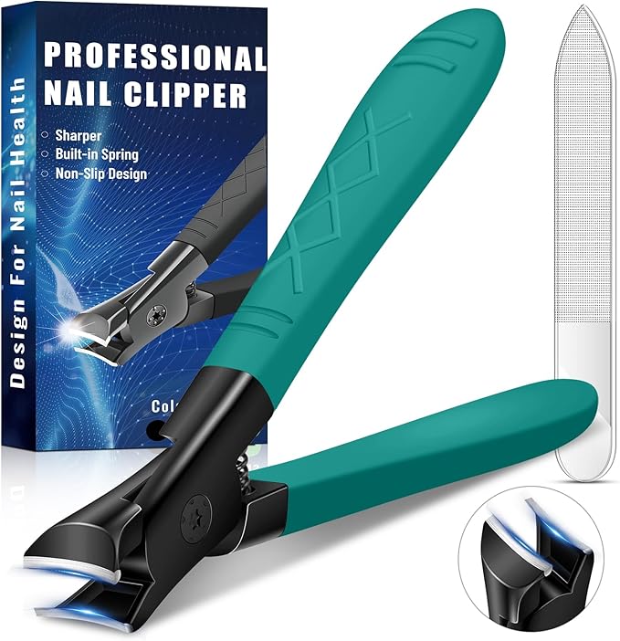 Stainless Steel Nail Clippers for Thick Nails - Wide Jaw Toe Nail Trimmer With Long Handle for Seniors, Men and Women - Salon and Home Use