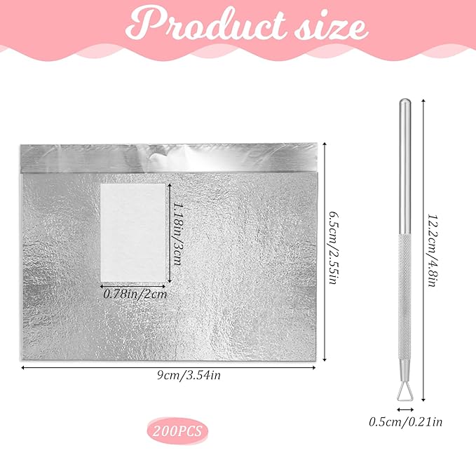 200 Pcs Gel Nail Polish Remover, Gel Nail Foil Wraps Soak Off Foils Cotton Pads, Nail Remover Foil Wraps, Nail Polish Gel Remover for Soak off Gel Polish Removing with Cuticle Pusher/Cuticle Sc raper