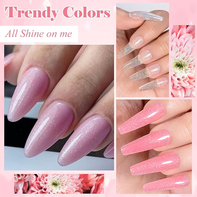 MEET ACROSS Poly Nail Gel 10Pcs Nail Extension Gel Set and Nail Extension Starter Kit for Beginners Nail Art DIY Home Gifts for Women (Glitter, 12pcs)