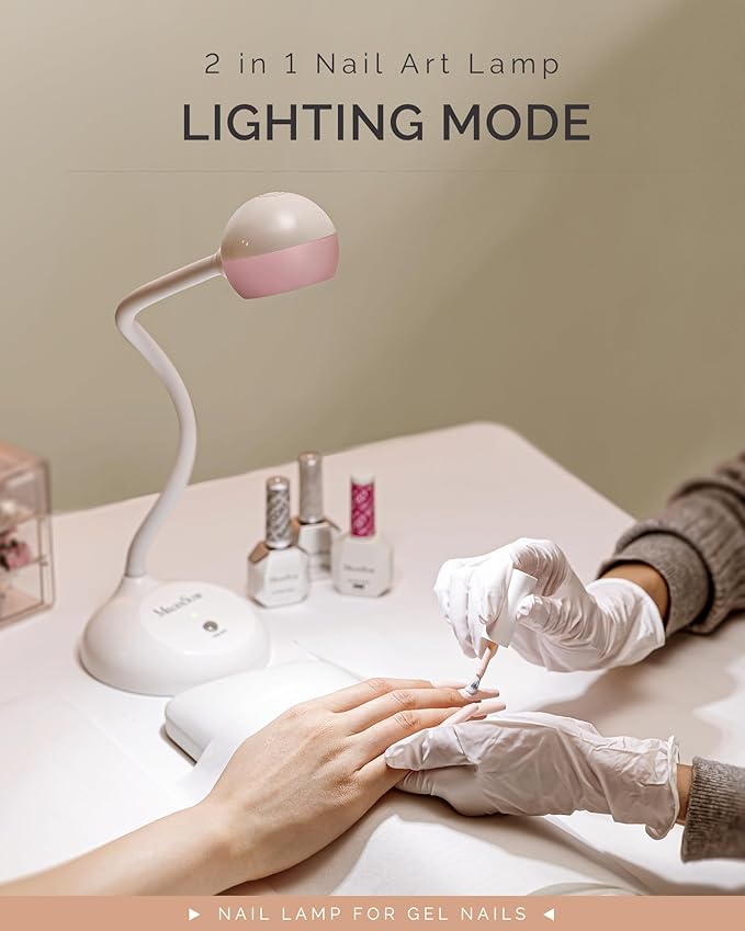 MelodySusie 2 in 1 Professional Nail Desk Lamp and Flash Cure UV Nail Lamp for Nail Art Fill Light&Curing,Cordless Gooseneck UV Light for Gel x Nails with 2 Timers, Rechargeable, Salon Use