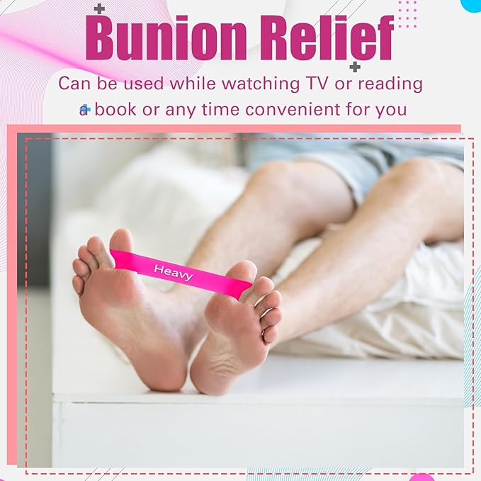 Set of 5 Toe Stretcher Bands for Bunions Correction Foot Big Toe Spacers Resistance Straightener Loop Bands with Carry Bag for Women Men Hallux Valgus Alignment Yoga Exercise(Pink)