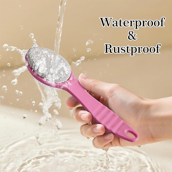 Foot Callus Remover, Double-Sided Pumice Stone Brush for Feet, 3 Pack Foot File Scrubber for Home Feet Care, Multi Purpose Pedicure Tools with Handle for Dead Skin Remover, Rose Pink